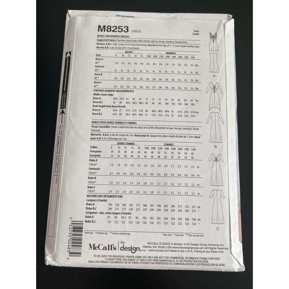 00516 - McCalls M8253 Level 2 Learn to Sew Dress Size RR 18W-24W Sewing Pattern - Picture 3 of 3